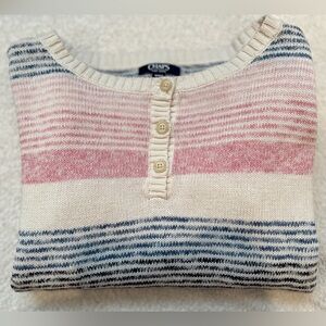 Chaps Pink, and Cream Stripped Linen and Cotton Sweater with Vented Hem Size M